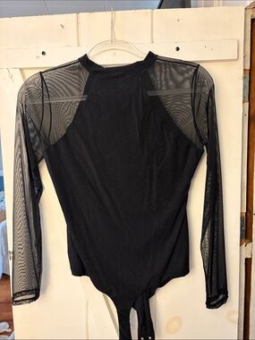 Black Mesh-Sleeve Bodysuit - Brand Unspecified